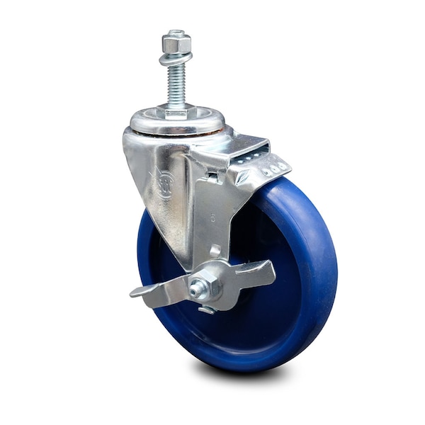 5 Inch Solid Polyurethane Wheel Swivel 10mm Threaded Stem Caster with Brake
